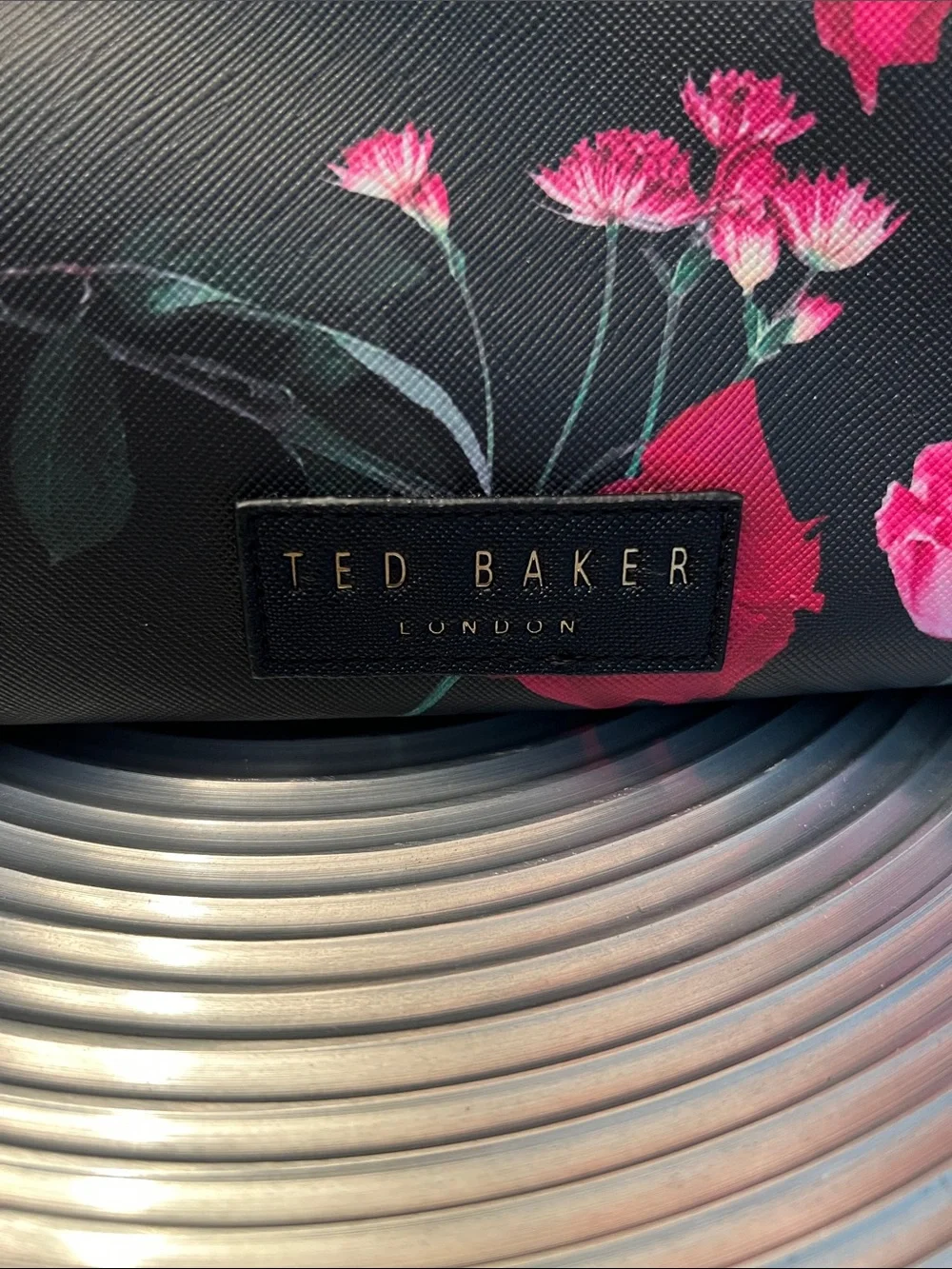 Ted Baker NWT Black Floral Makeup Bag with Pink Roses